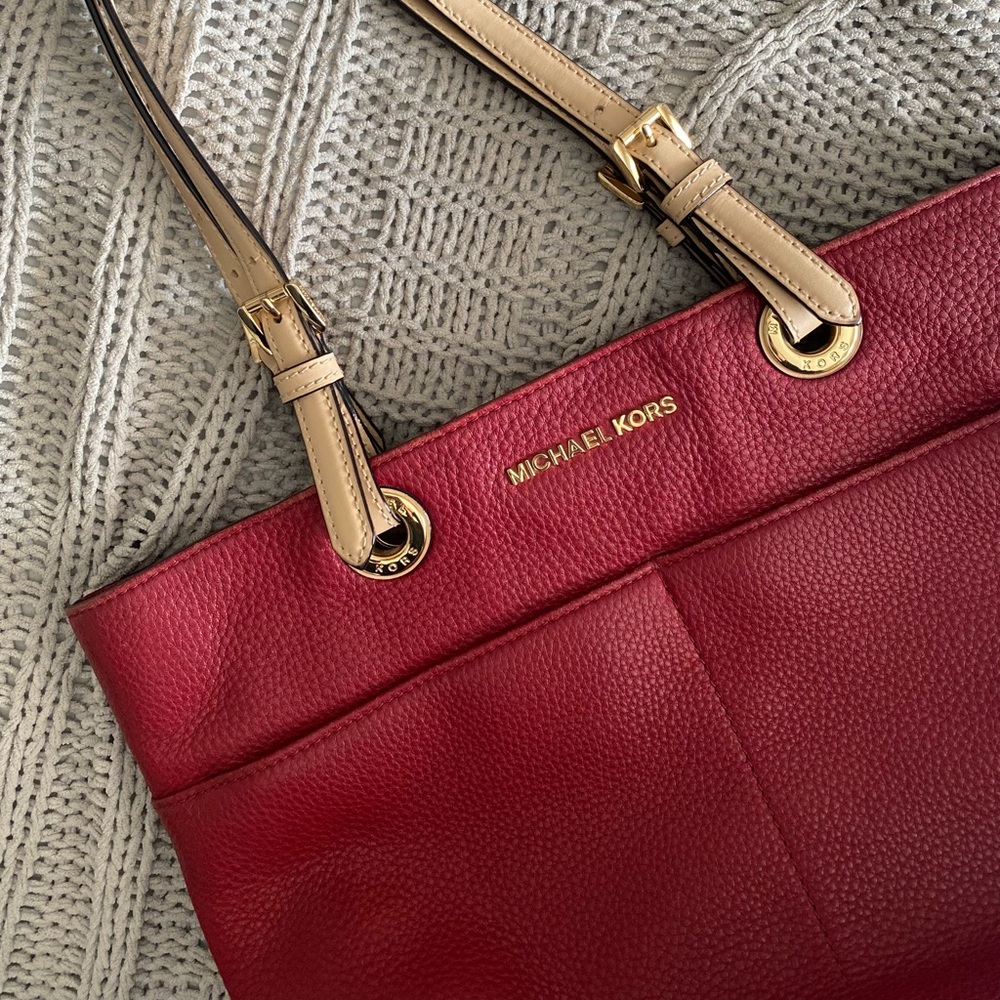 MK Bedford Top-Zip Leather Tote Burgundy - Picture 1 of 10